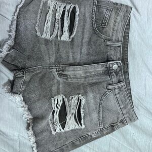Distressed Gray Denim Shorts